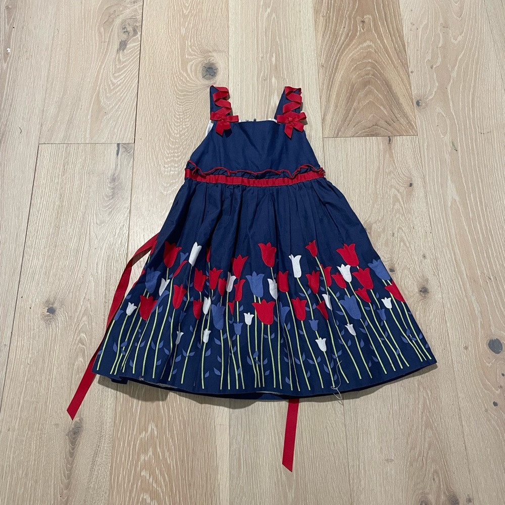 Rare Editions Navy blue dress with Tulips
